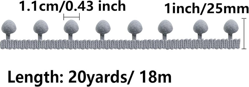 PT'SON 20 Yards Pom Pom Trim Ball Fringe Ribbon, Light Gray Ribbon Sewing Tassel Ball Applique for DIY, Sewing, Crafts, Decoration - Image 2